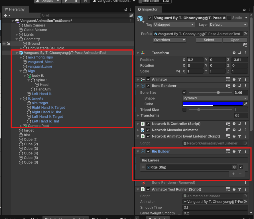 캐릭터에 Rigs를 등록한 Rig Builder